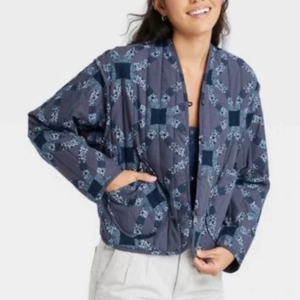 Universal Thread Blue Quilted Jacket Medium - image 2